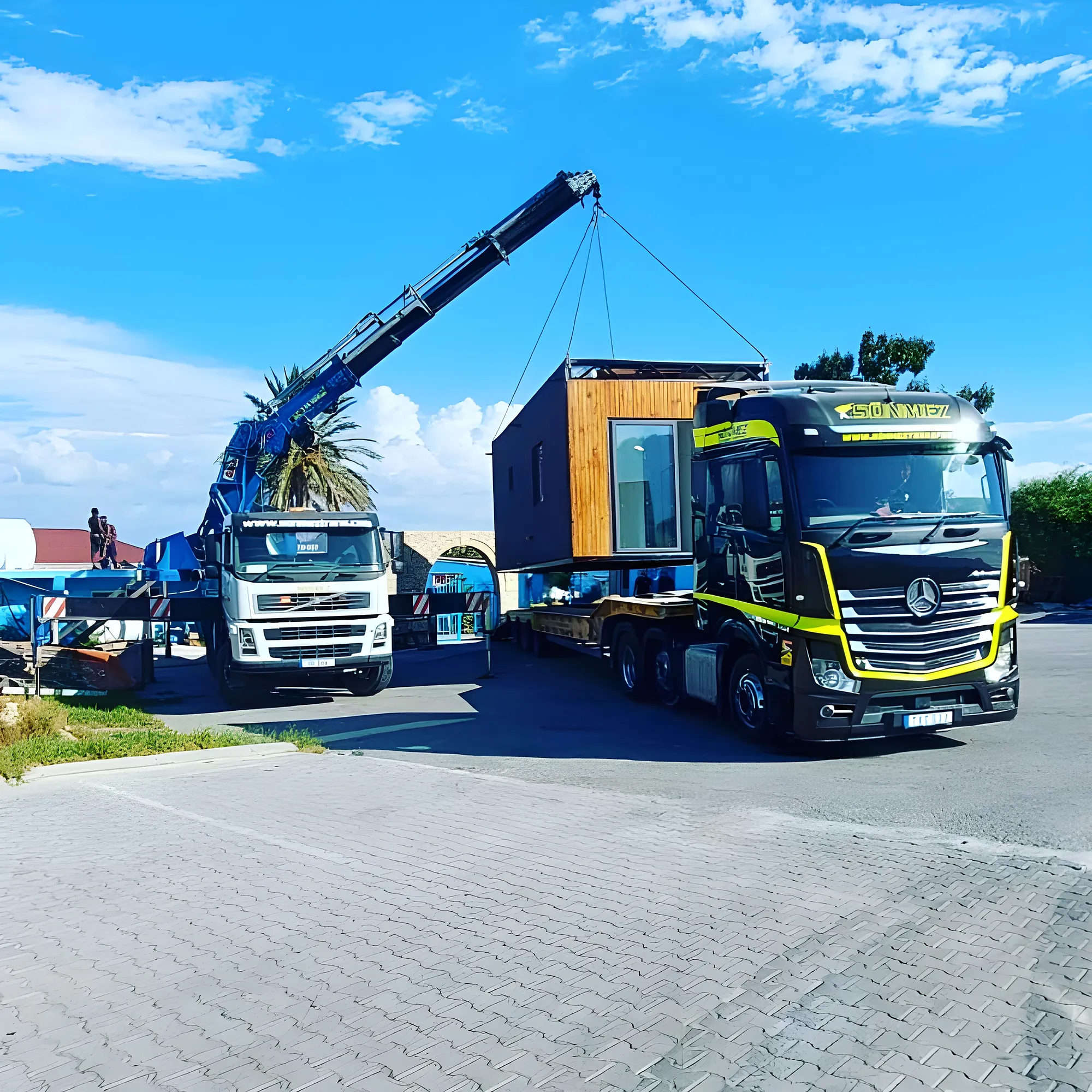 Kırma vinç ile prefabrik ev yerleştirme
